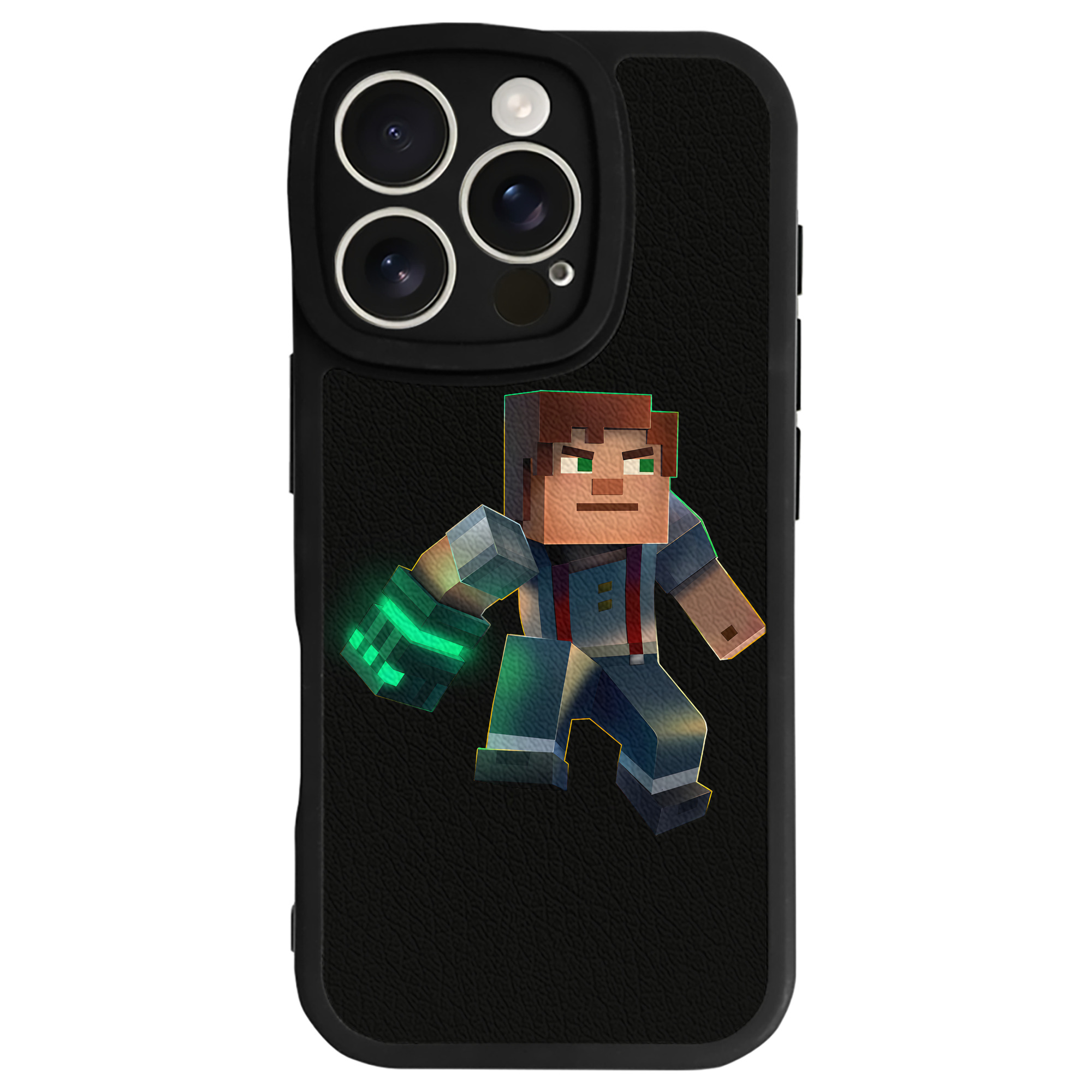 （画像用） マインクラフト ブロックの世界 Minecraft MC Block world 【iPhone 16シリーズ対応】シリコンスマホケース（レザー調） 材質：シリコン